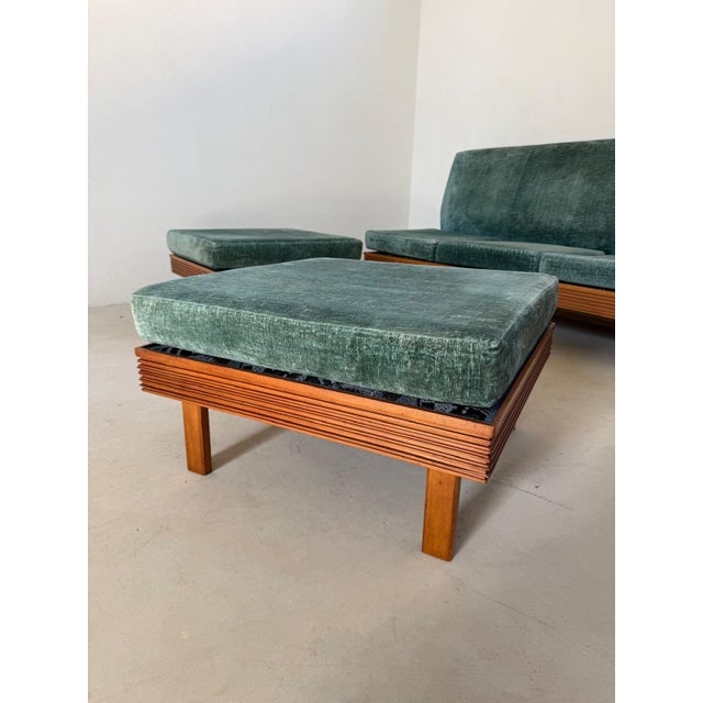 Wood Sofa with Ottomans, 1960s, Set of 3 For Sale - Image 7 of 9