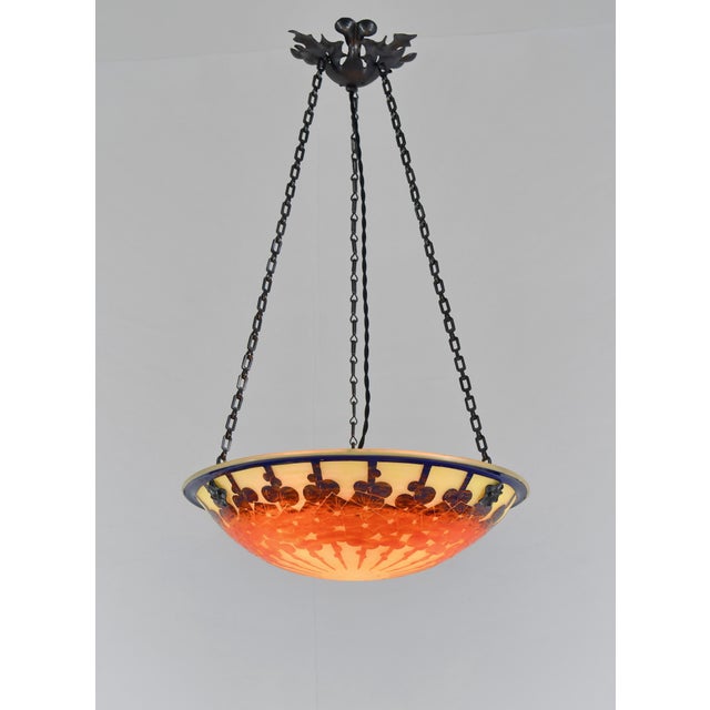 Charles Schneider French Art Deco Pendant Light by Le Verre Francais Schneider - 1925 Cameo Chandelier France For Sale - Image 4 of 13
