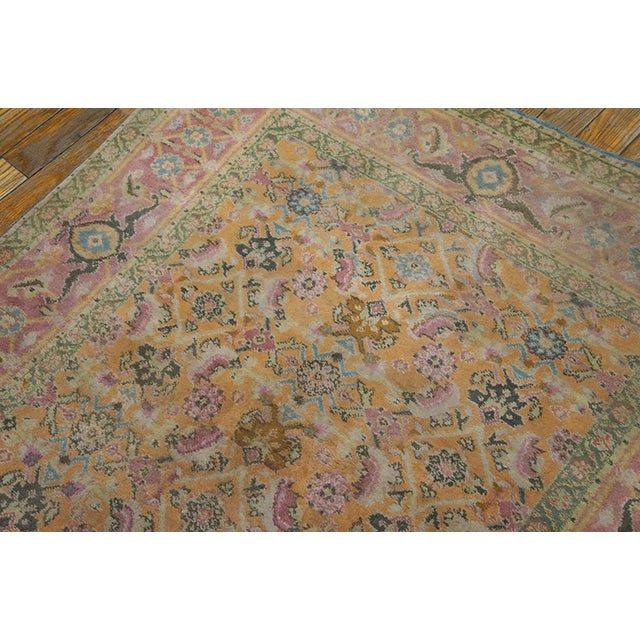 Early 20th Century 1920s Salmon Geometric Antique Indian Agra Cotton Rug 3' X 6' Handknotted Wool Carpet For Sale - Image 5 of 6