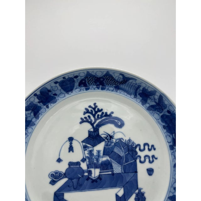 Chinese Export Blue & White Plate, ‘Precious Objects’, C.1780 For Sale - Image 4 of 6