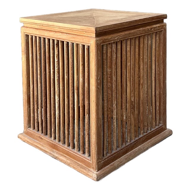 Vintage Slat Wood Side Table For Sale