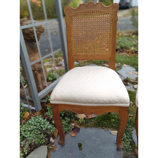 Wood Pair Vintage Country French Provincial Cane Back Wood Side Chairs Cabriole Legs For Sale - Image 7 of 12
