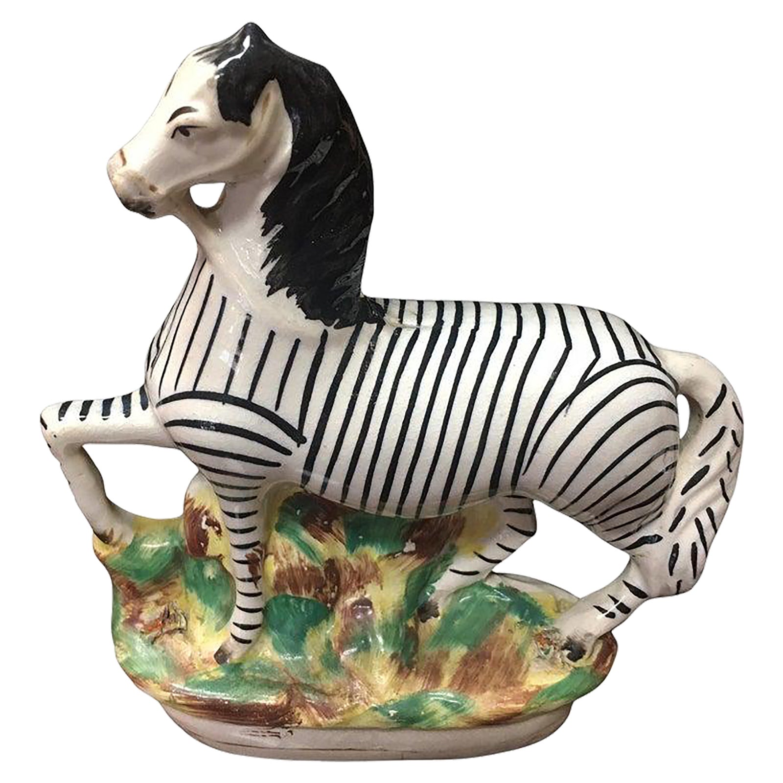 Staffordshire Porcelain Flatback Large Size African Zebra on Grassy ...