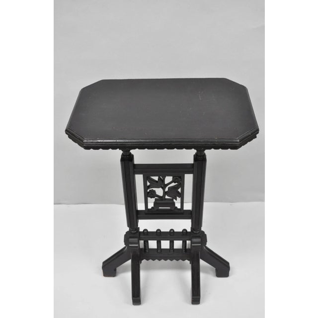 Antique Victorian Aesthetic Movement Black Ebonized 34" Plant Stand 6 Legged Side Table with Flower and Vase Carved...