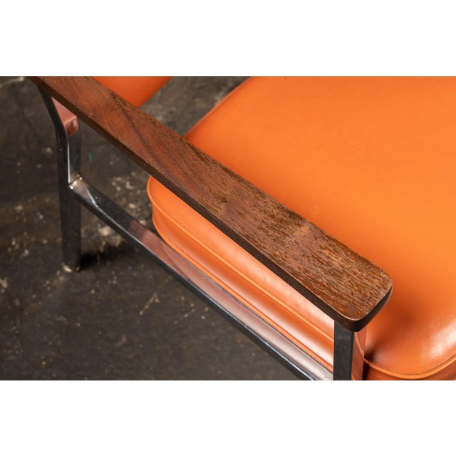Metal Pair of Delwood Mid Century Orange Vinyl Armchairs For Sale - Image 7 of 10