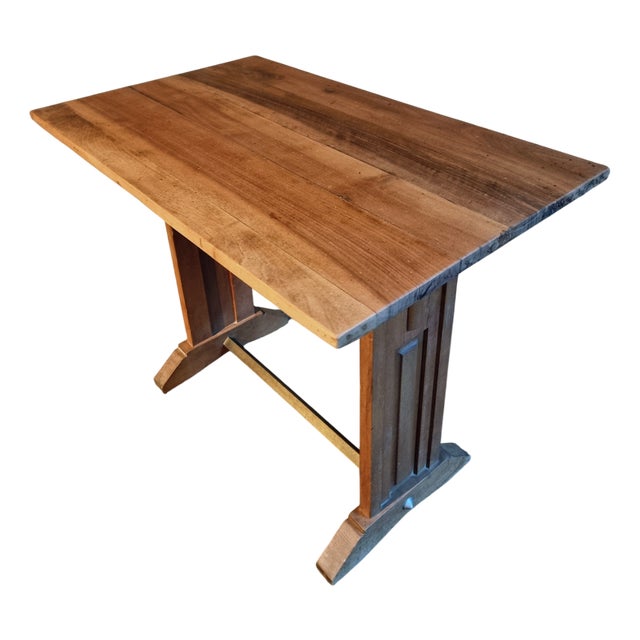 Vintage French Bistro Table with Beech Base, Walnut Top and Nickel-Plated Support, 1930s For Sale