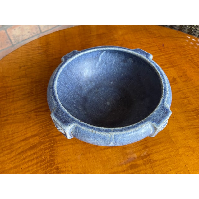 1920s Mission Rookwood Peter's & Reed or Rookwood Matte Blue Pottery Ikebana Bowl For Sale - Image 5 of 6