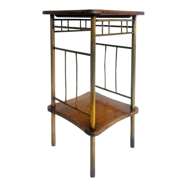 Early 20th Century Ernst Rockhausen German Arts and Crafts Pedestal Stand in Wood and Brass For Sale