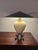 Handsome Asian inspired table lamp. Ceramic urn with a crackle glaze sat upon a metal base. Twin 60 watt bulbs covered by...