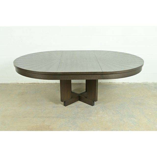 Brown Christian Liaigre Style Modern Oak Pedestal Extension Dining Table For Sale - Image 8 of 13