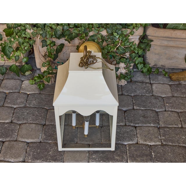 Metal Mid 20th Century White Painted Metal Lantern with Glass Panels and Pagoda Top, USA Wired For Sale - Image 7 of 8