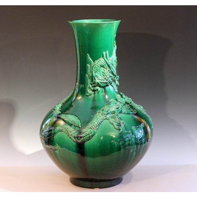 Antique Japanese Awaji Pottery Green Dragon Vase 25" Chairish