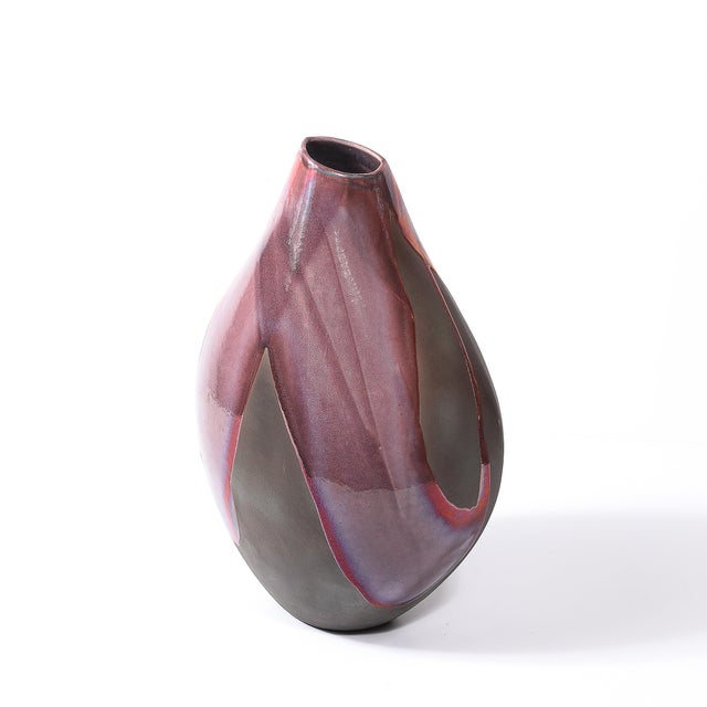 Mid-Century Organic Glazed Gray & Violet Ceramic Studio Vase Signed Tony Evans For Sale - Image 12 of 15