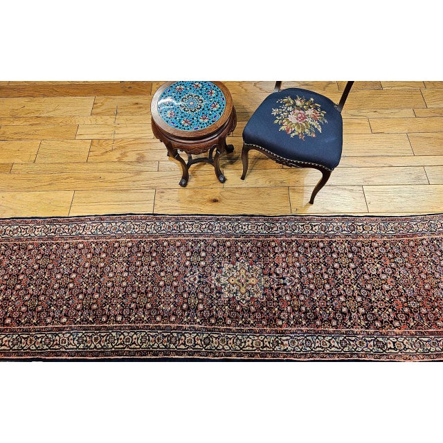 Vintage Tabriz Long Runner, Hand-Woven Wool, All Over Herati Pattern, Navy & Ivory, 3x16 For Sale In Chicago - Image 6 of 16