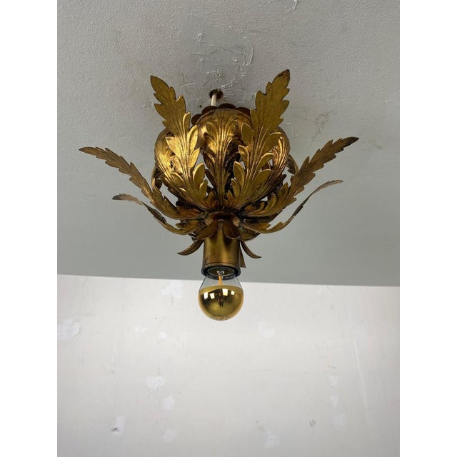 Gold Small Mid-Century Modern Italian Gilt Metal Flush Mount by Biasca, 1960 For Sale - Image 8 of 13