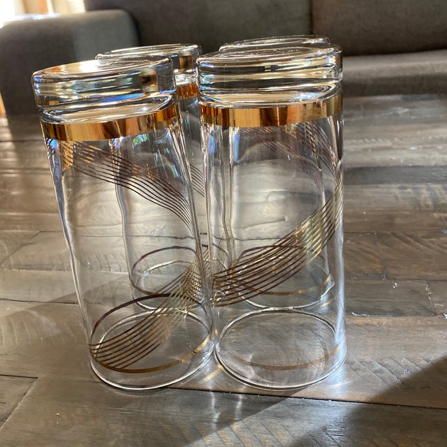 Mid Century Libbey Gold Swirl Dining Water Highball Glasses- Set of 4 For Sale - Image 9 of 9