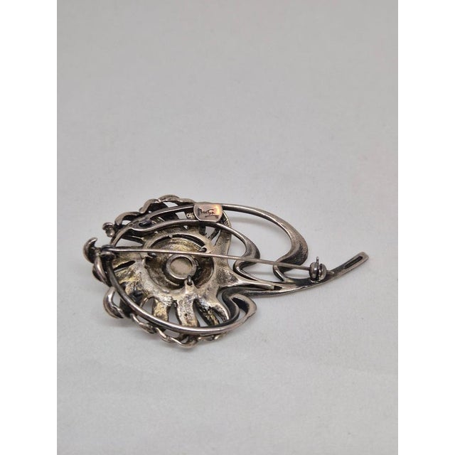 Silver Peacock Feather No. 16/1000 Brooch in Silver & Chrysoprase in the style of Alphonse Mucha, 1992 For Sale - Image 8 of 16