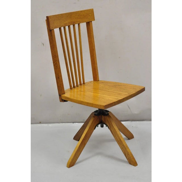 Arts & Crafts Early 20th Century Vintage Mission Arts & Crafts Oak Wood Child’s School Desk Chair For Sale - Image 3 of 11