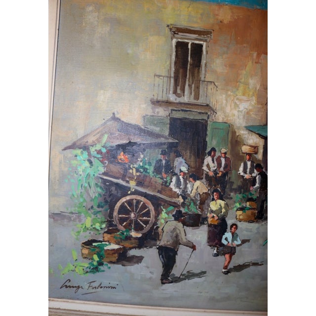 Paint Vintage Original Fruit Vegetable Farmers Market Landscape Oil Painting For Sale - Image 7 of 12