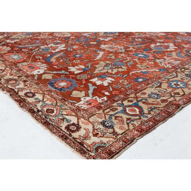 1920s Persian Heriz Rug in Blue, Pink, Red, White, and Yellow For Sale - Image 11 of 13