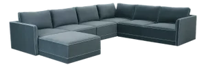 Willow Misty Blue with Pale Blue Piping Modular 7-Piece Performance Velvet Large Chaise Sectional