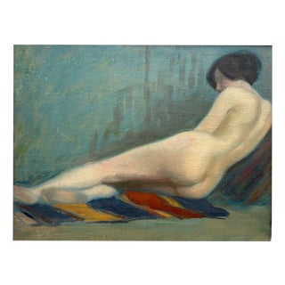 Elongated Female Nude, Early 20th Century, Oil Painting on Canvas For Sale