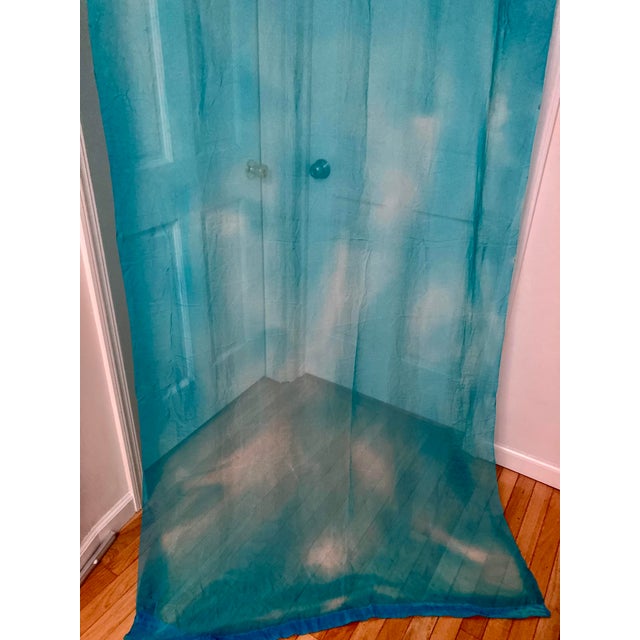 Turquoise Silk Chiffon Cloud Print Curtain For Sale In New York - Image 6 of 7