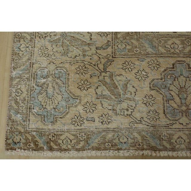 Tabriz Rug 9’10” X 12’9” Beige Wool Vintage Distressed Hand-Knotted Carpet For Sale - Image 12 of 15
