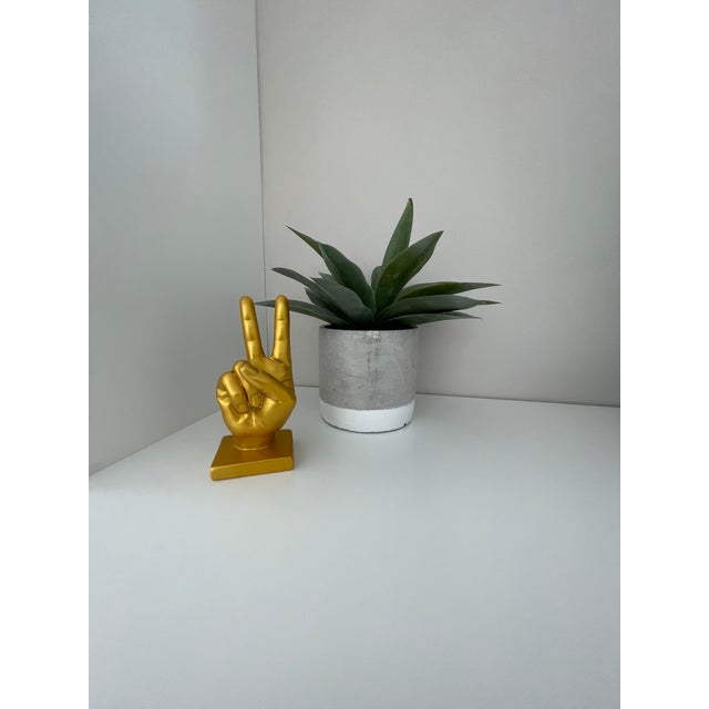 2020s Gold Peace Sign Hand Symbol Sculpture For Sale - Image 5 of 8