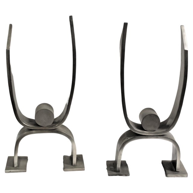 1990s Modern/Art Deco Silver Andirons For Sale - Image 5 of 17