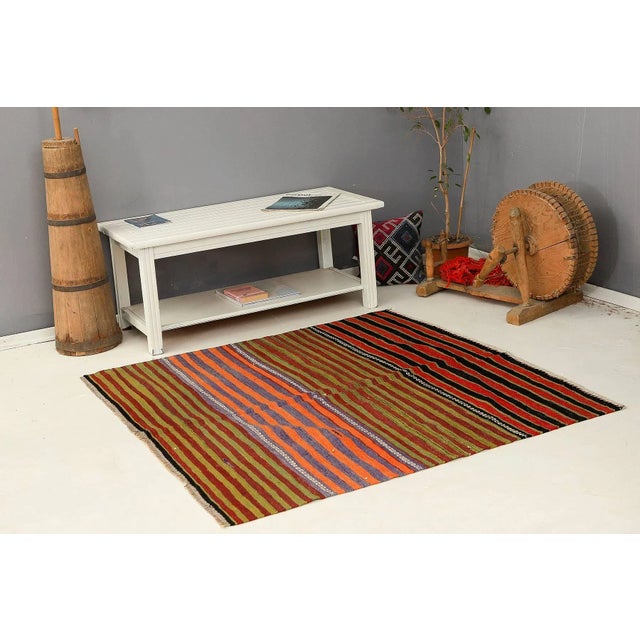 Mid 20th Century Square Striped Vintage Kilim Rug For Sale In Los Angeles - Image 6 of 7