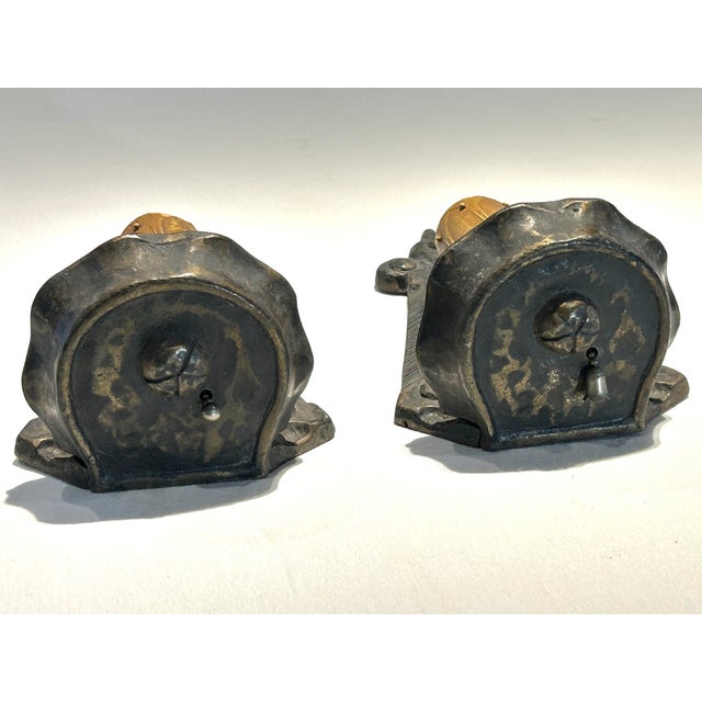 Pair of Antique c.1920’s Art’s & Crafts / Spanish Revival Hammered Iron With Fleur-De-Lis Motif Wall Sconces With Original...