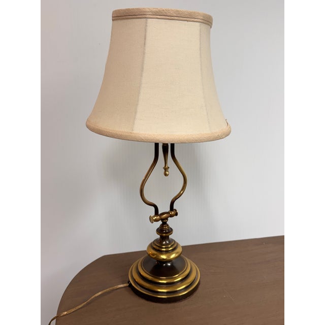 Late 20th Century Lyre Form Brass Tone Table Lamp, Vintage For Sale - Image 5 of 12