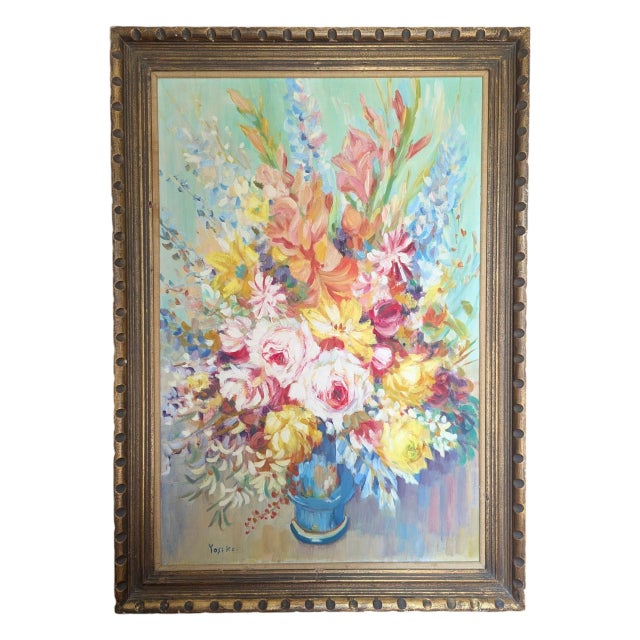 Mid-Century Modern Vintage Botanical Floral Bouquet Still Life Painting Framed For Sale - Image 3 of 16