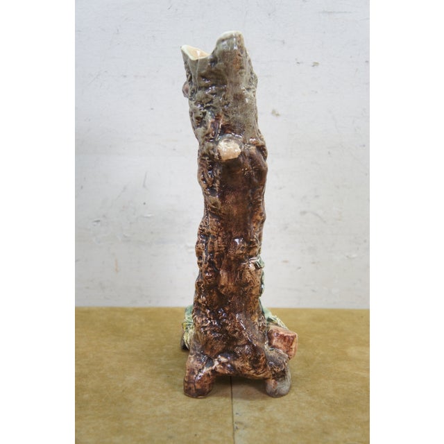 Early 20th Century Antique Continental Majolica Figural Spill Vase Pheasant Woman Tree Trunk Figure For Sale - Image 5 of 12