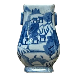 Chinese Blue White Porcelain Small Oriental Scenery Theme Vase