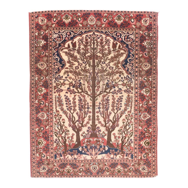 Antique Ivory Field Isfahan Persian Area Rug For Sale