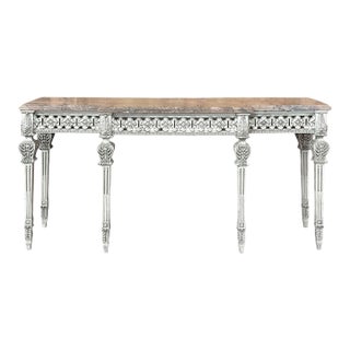 Grand Neoclassical Italian Painted and Carved Wood Console With Marble Top ~ Louis XVI Style For Sale