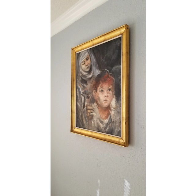 Mid-Century Modern 1970s Vintage Nun With Child Abstract Painting For Sale - Image 3 of 10
