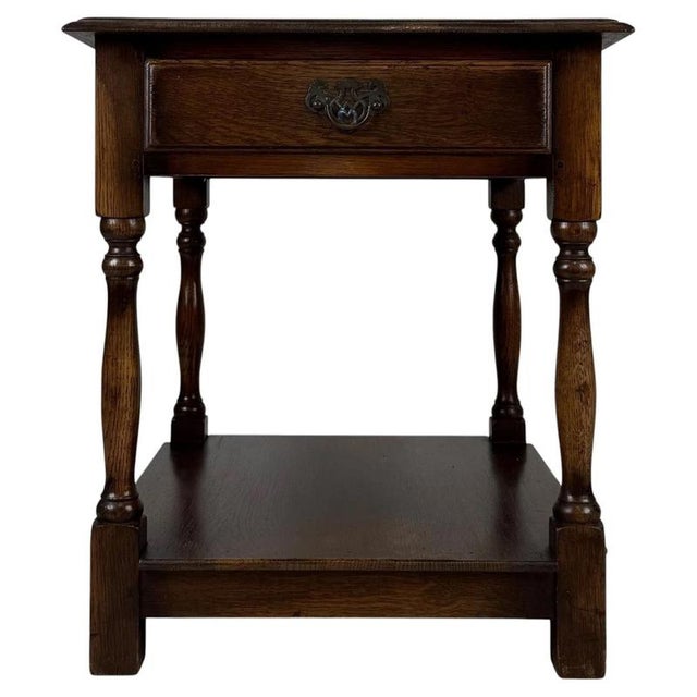 Antique Early 20th Century English Oak Side Table with Lower Shelf For Sale - Image 13 of 13