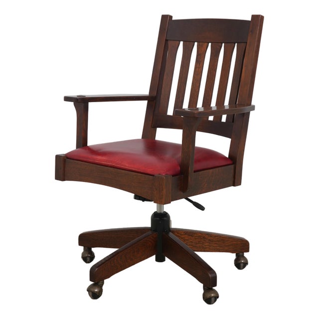 Stickley Mission Oak Leather Office Chair For Sale