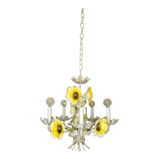 Vintage Sunflower Tole Chandelier For Sale
