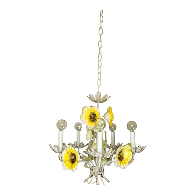 Vintage Sunflower Tole Chandelier For Sale