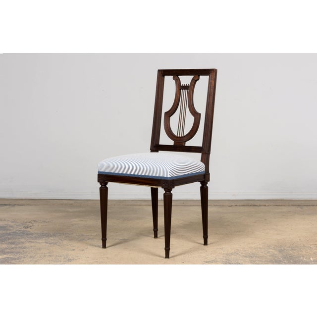 Wood Set of 8 Early 20th Century French Louis XVI Style Mahogany Lyre Back Dining Chairs For Sale - Image 7 of 18