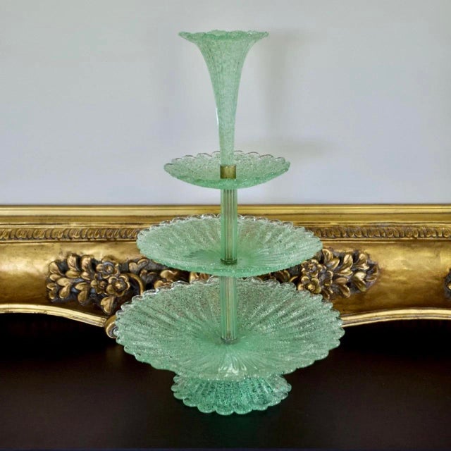 Green Bohemian Green Overshot Glass Epergne – Three Tiered Tidbit Tray, Victorian For Sale - Image 8 of 8