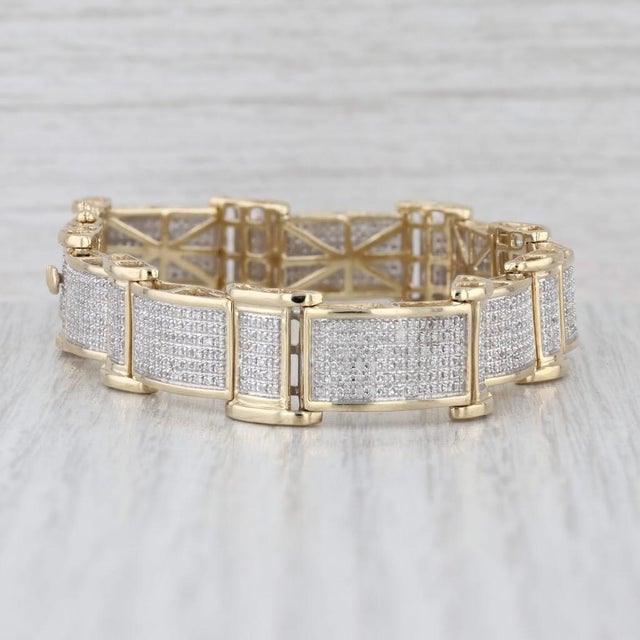 1.70ctw Pave Diamond Link Bracelet 10k Yellow White Gold 8.25" 12.4mm For Sale - Image 4 of 7