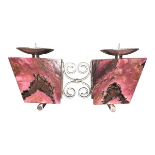 Vintage 1970’ S Soviet Russian Modernist Rhodonite & 875 Silver Candle Holder For Sale