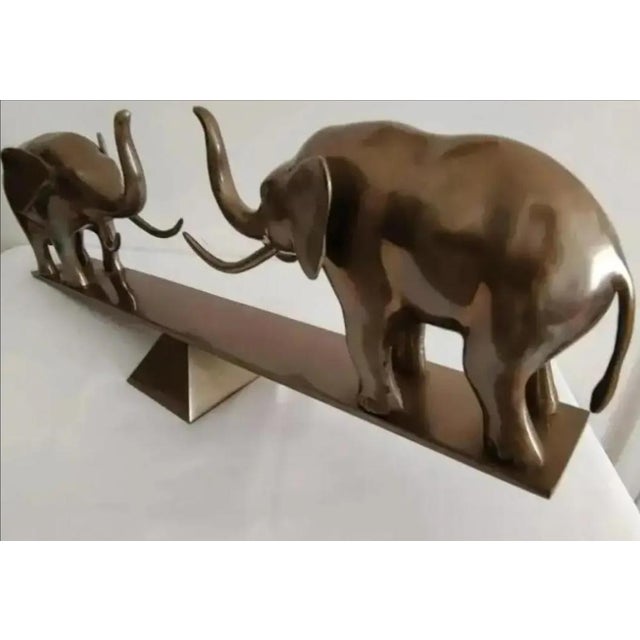 1980s Dolbi Cashier Large Brass Elephants on Seesaw Sculpture ~ Circa 1980s For Sale - Image 5 of 9