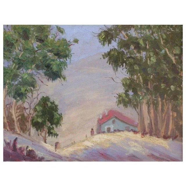 Beautiful California plein air landscape painting of the morning sun glistening on the mountain tops and surrounding...