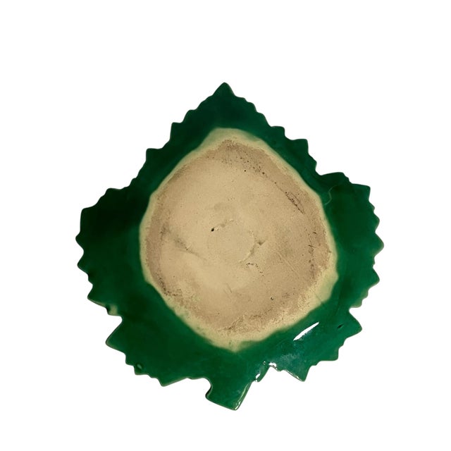 Gemstone Vintage Green Majolica Leaf Plate With Snail Motif, French Country Style For Sale - Image 7 of 8